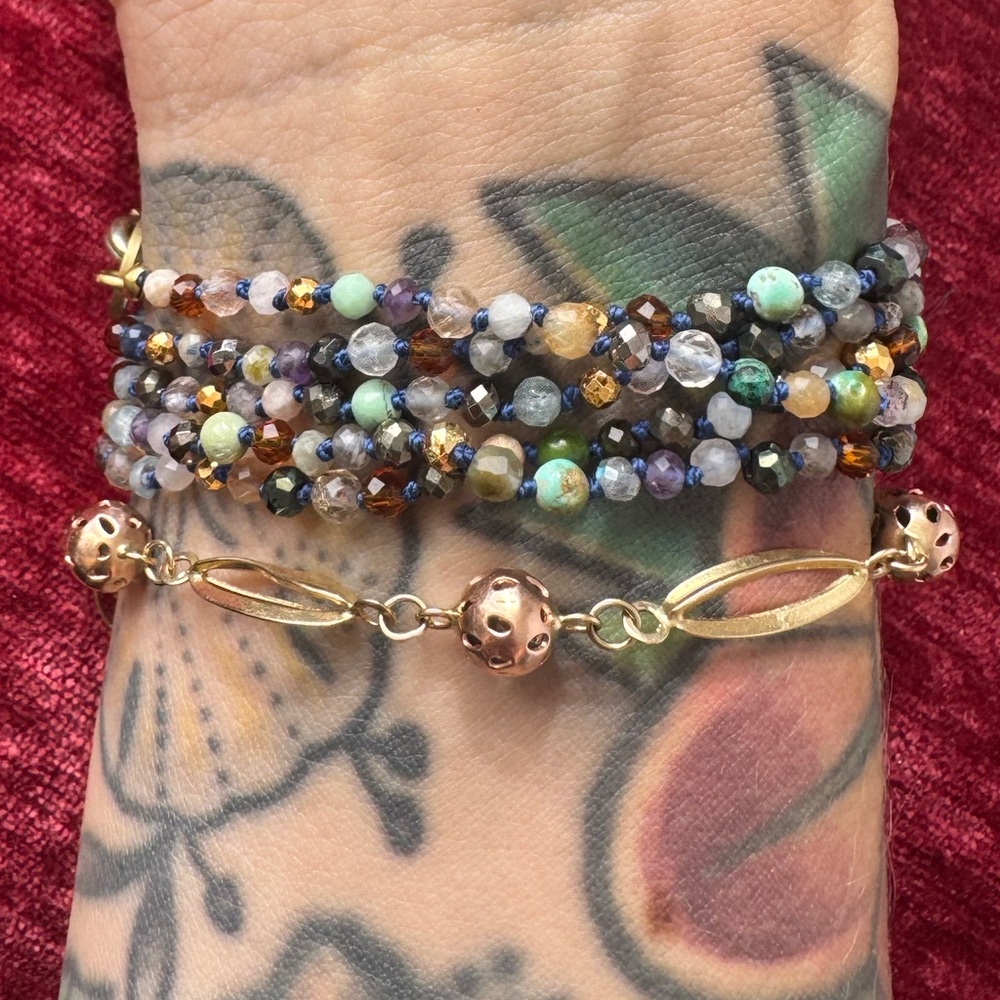 Extra long hand made hand knotted mixed gemstone necklace double layer wrap - Picture 9 of 13